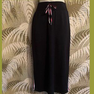 TOMMY HILFIGER Black Skirt Knit Sneaker Side Stripe Midi Womens Sz Sml